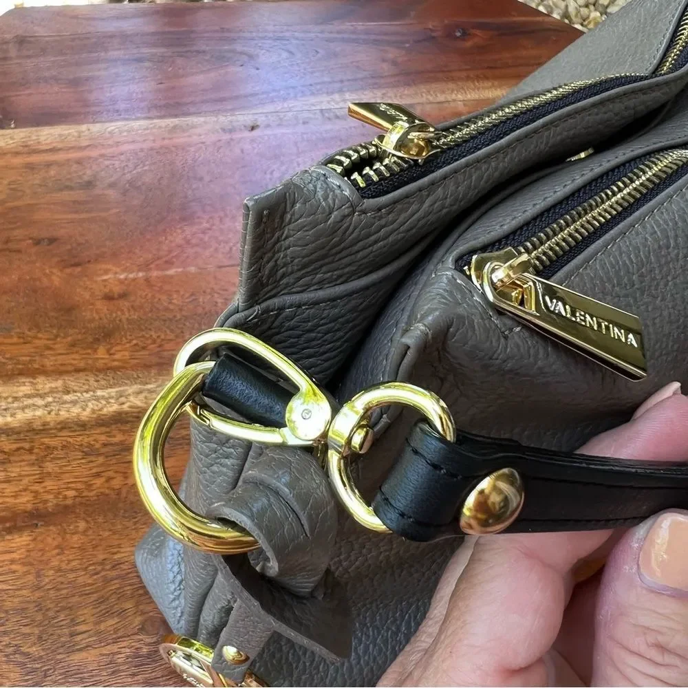 VALENTINA Vachetta Italian Small Leather Bag Taupe Gold Hardware